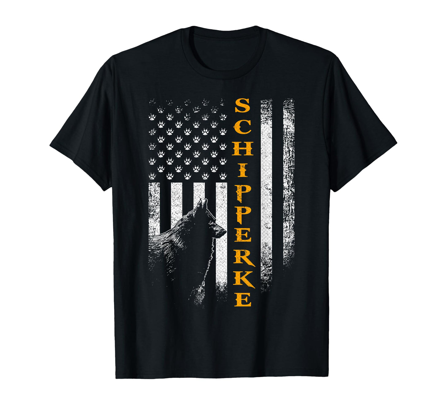 Vintage USA Schipperke Dog Silhouette American Flag Funny T-Shirt