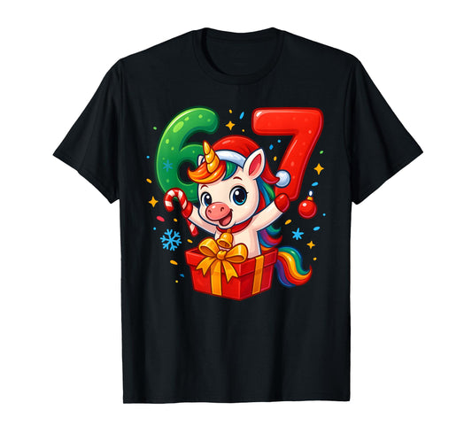 Christmas Unicorn 67 Funny 6 7 Meme Girls Kids Xmas 6-7 Cute T-Shirt
