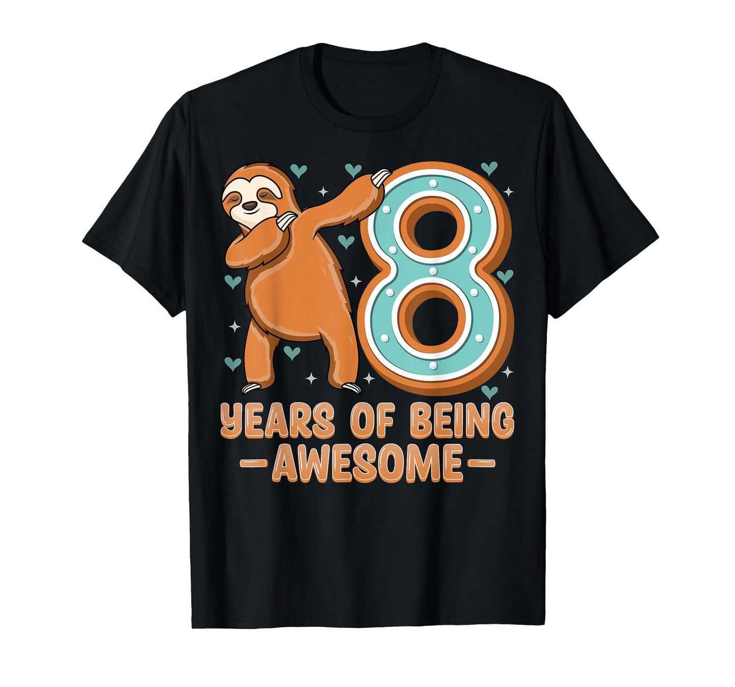 8 Years Of Being Awesome Sloth Dabbing 8th Birthday Kids T-Shirt