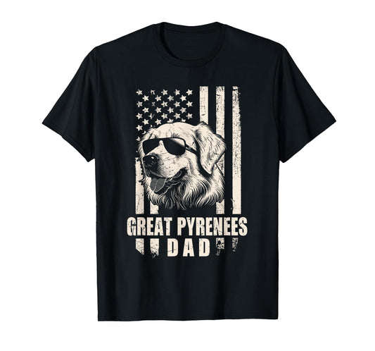 Great Pyrenees Dog Dad American Flag Gifts for Father Men T-Shirt