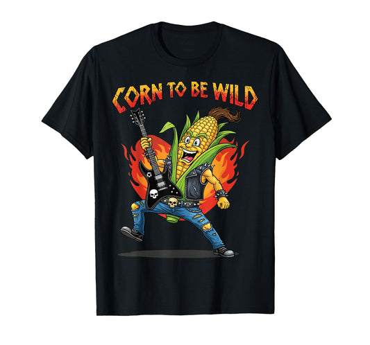 Corn to Be Wild Guitar Rocker Corn Cob Pun Funny Foodie T-Shirt