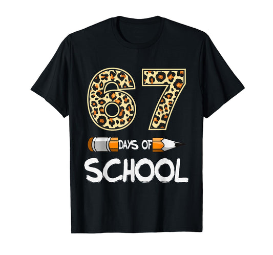 6 7 Meme Six Seven Leopard Teacher Kids 67 Days of School T-Shirt