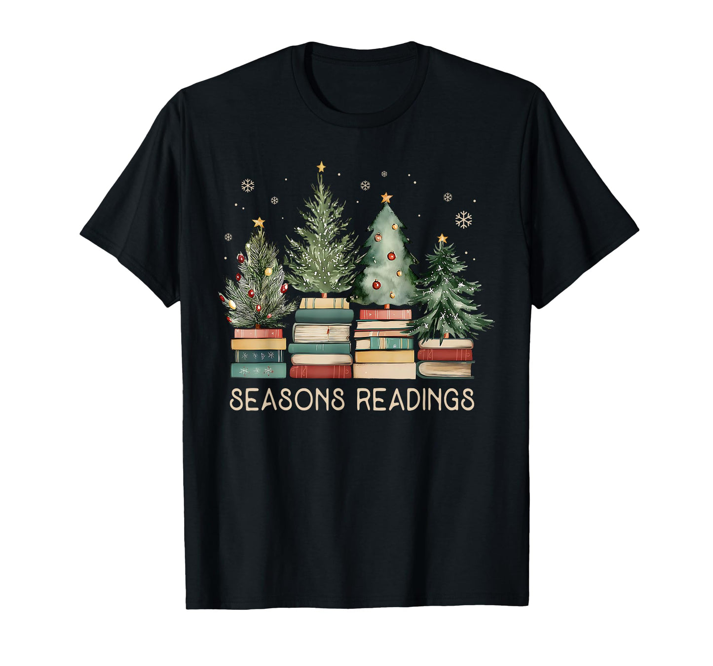 Christmas Book Tree Teacher Xmas Librarian Seasons Readings T-Shirt