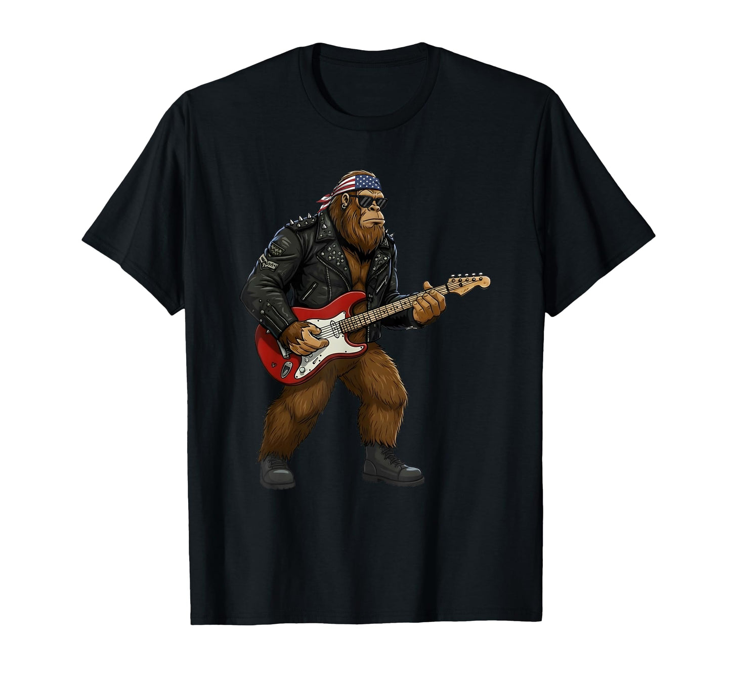 Patriotic Bigfoot Playing Guitar 4th of July American Flag T-Shirt