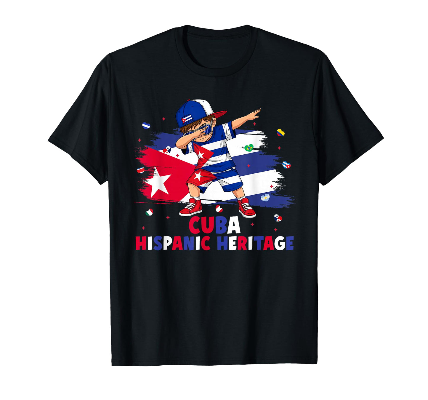 Dabbing Boy Cuba Hispanic Heritage Month Cuban Flag Kids T-Shirt