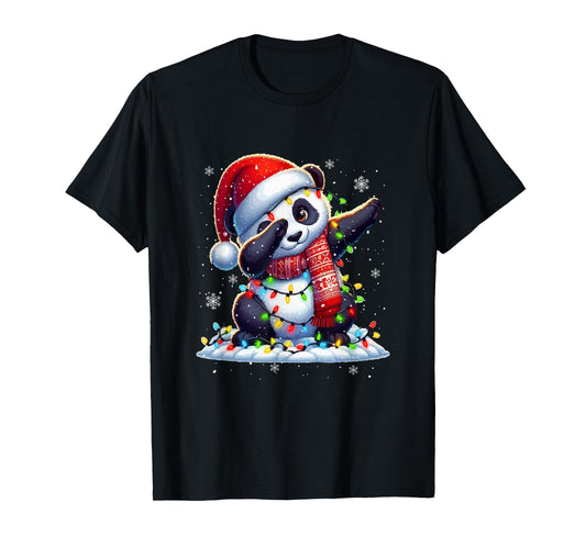 Dabbing Panda Santa Xmas Colorful Lights Wild Animal Lover T-Shirt