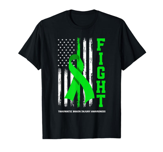 American US Flag Fight Traumatic Brain Injury Awareness T-Shirt