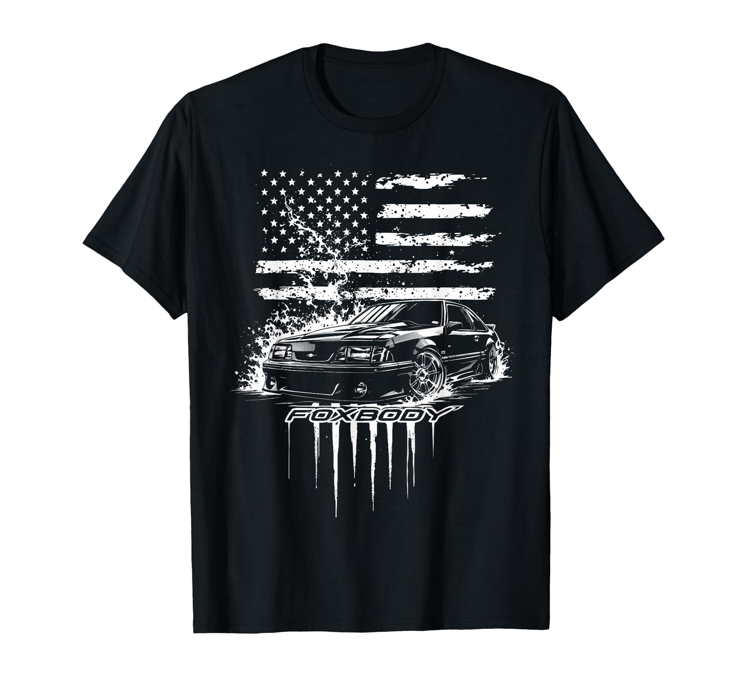 Foxbody Nation Patriotic Flag Flame Stang Fox Body USA T-Shirt