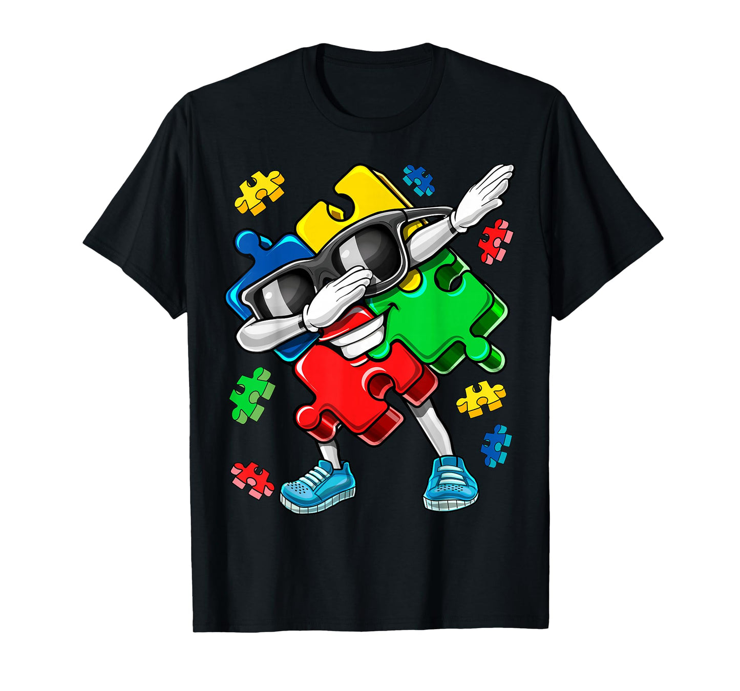 Autism Awareness Dabbing Puzzle Piece Kids Gift Boys T-Shirt Small