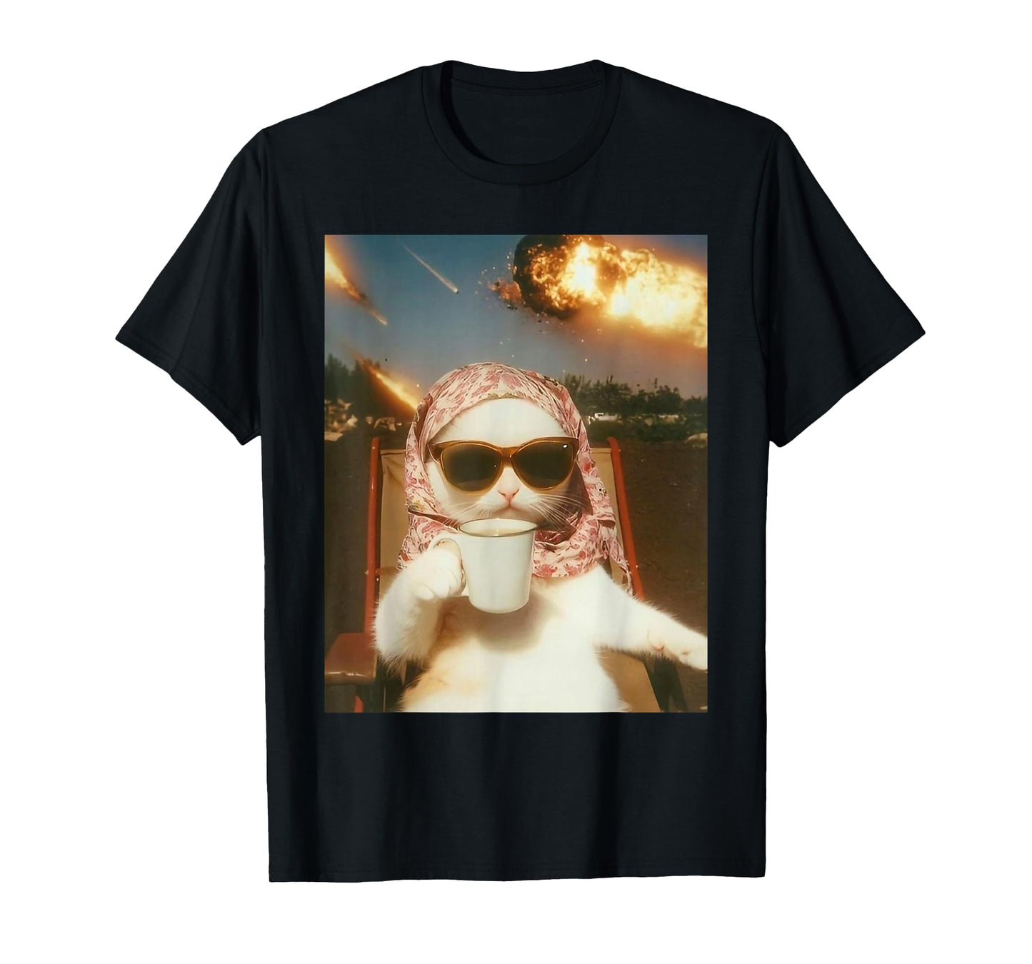 Funny Chill Cat Volcano Unhinged for Cat Lovers Man Women T-Shirt