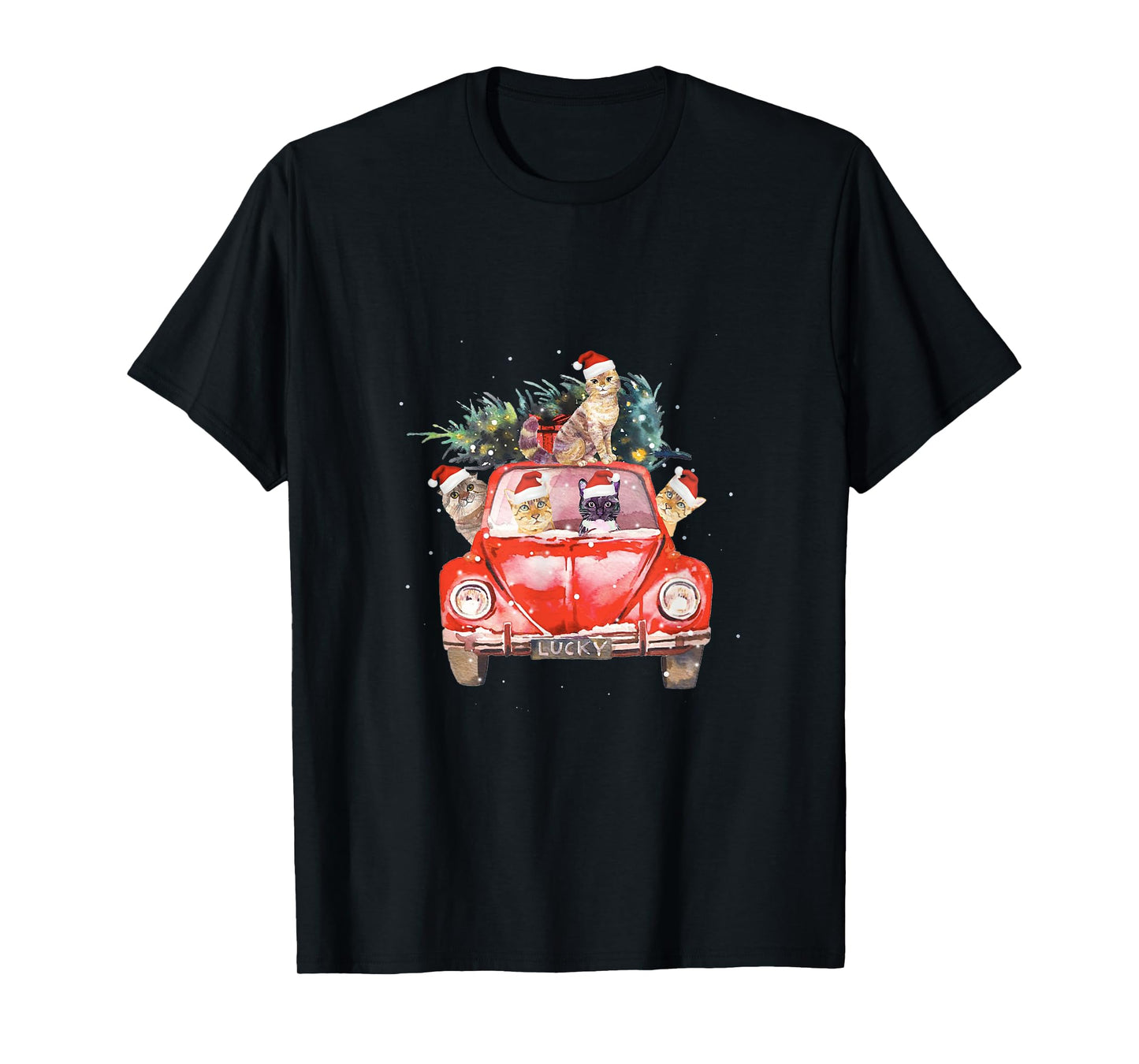 Cat Riding Red Truck Christmas Tree Cat Santa Hat Xmas Gift T-Shirt for Men Women Kids