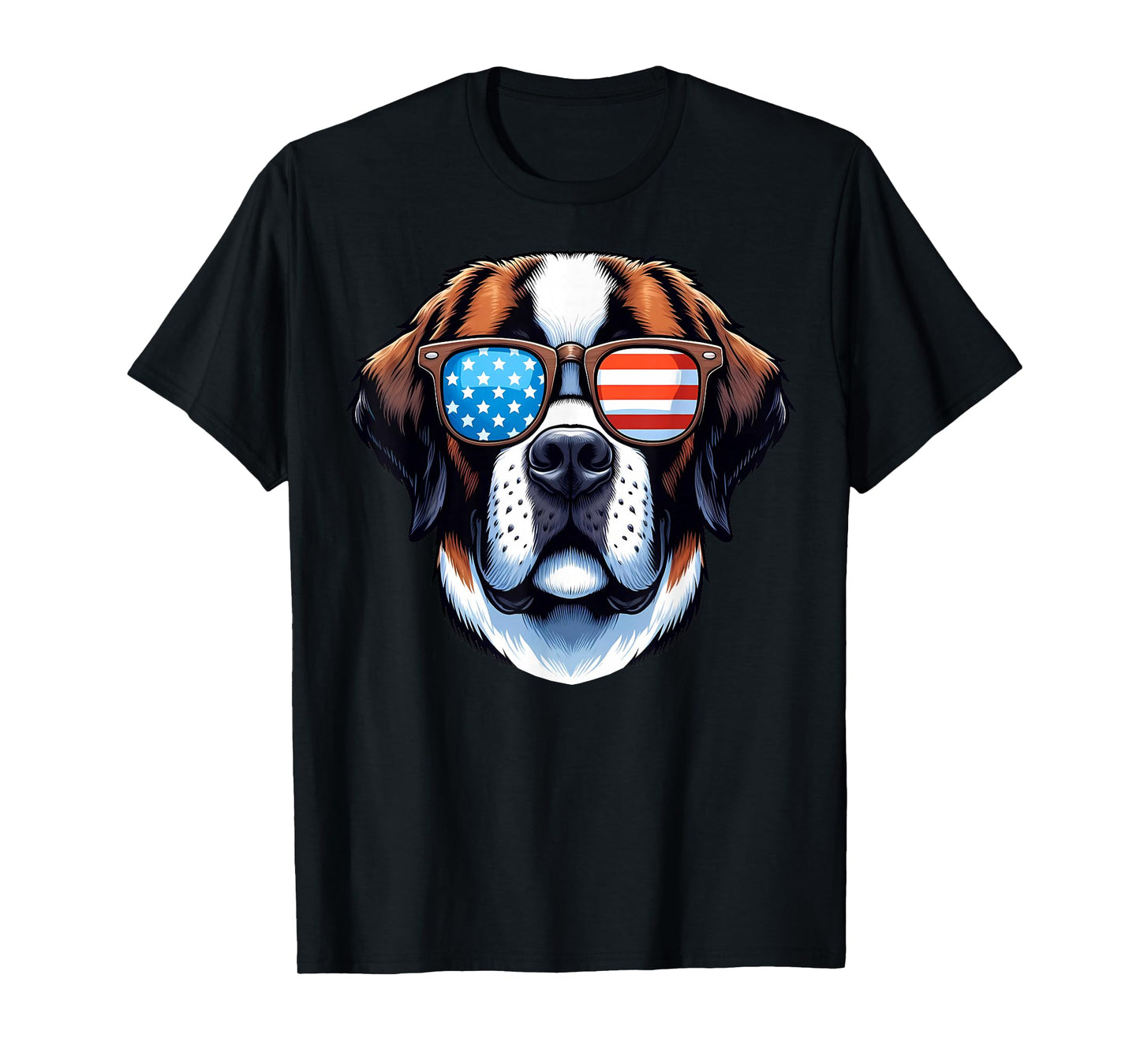 Saint Bernard Patriotic American Flag USA Sunglasses Dog T-Shirt