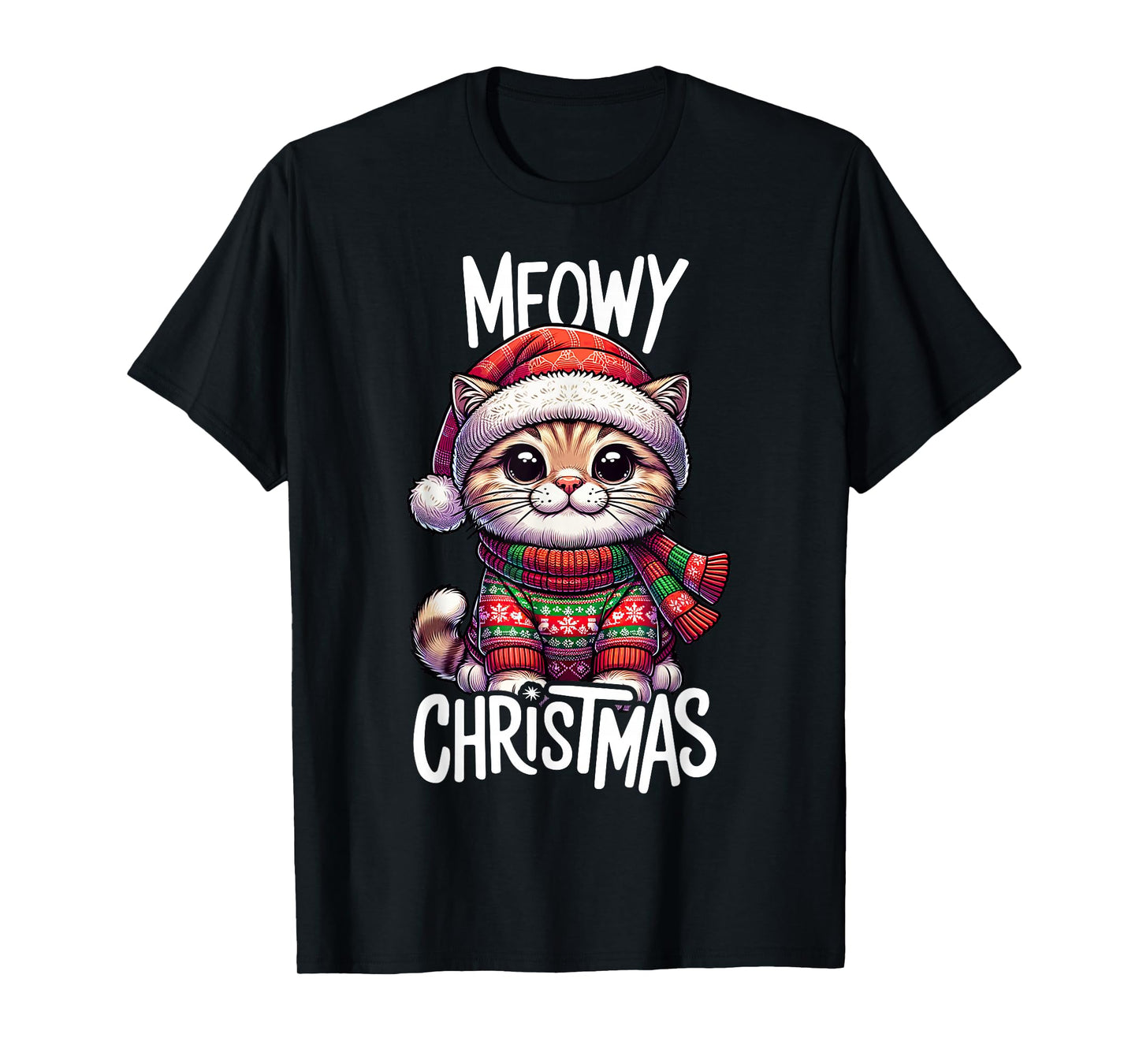 Meowy Christmas Cat Lover Funny Festive Holidays Cute Kitten T-Shirt