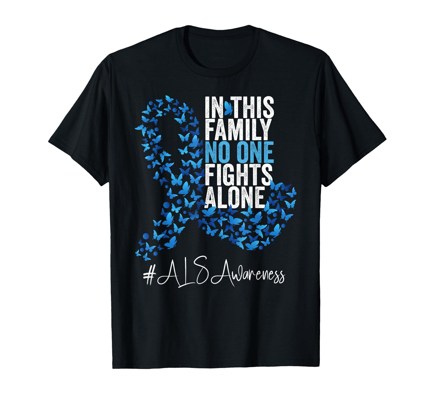 ALS Awareness Month Blue Ribbon Butterflies T-Shirt