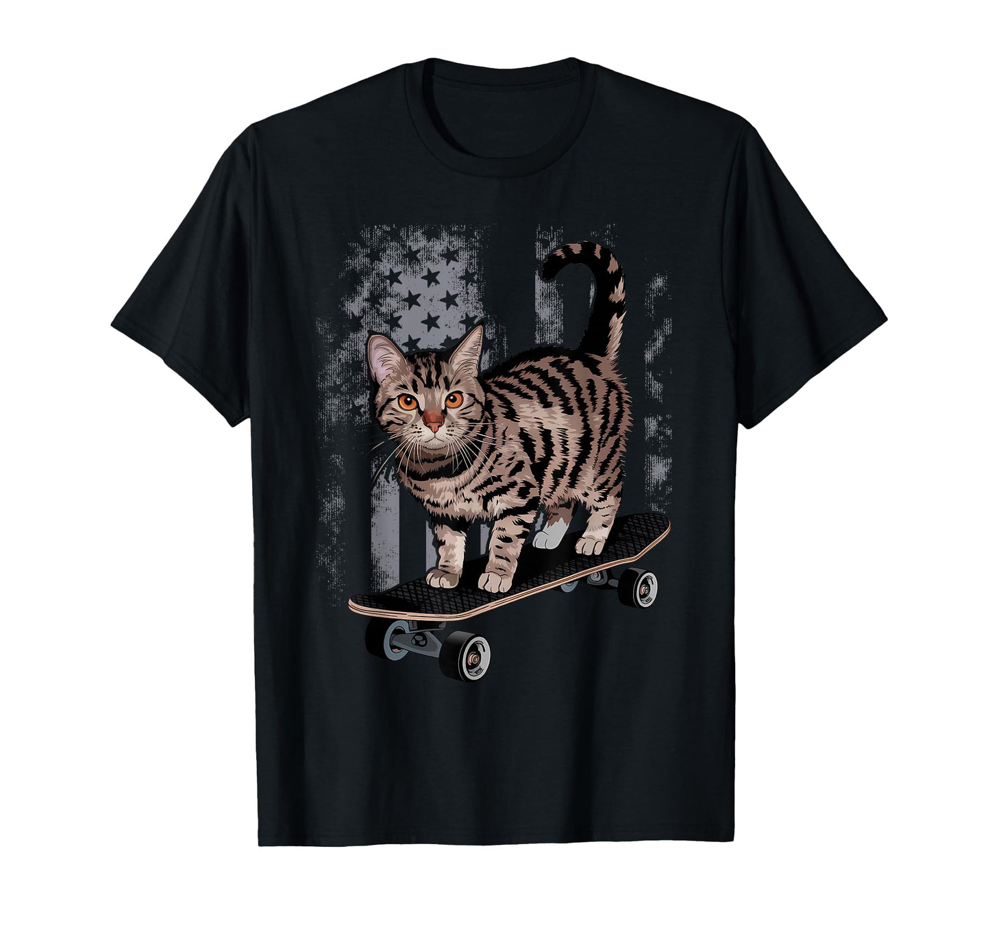 Cat on Skateboard Funny Gray Tabby Kitty T-Shirt