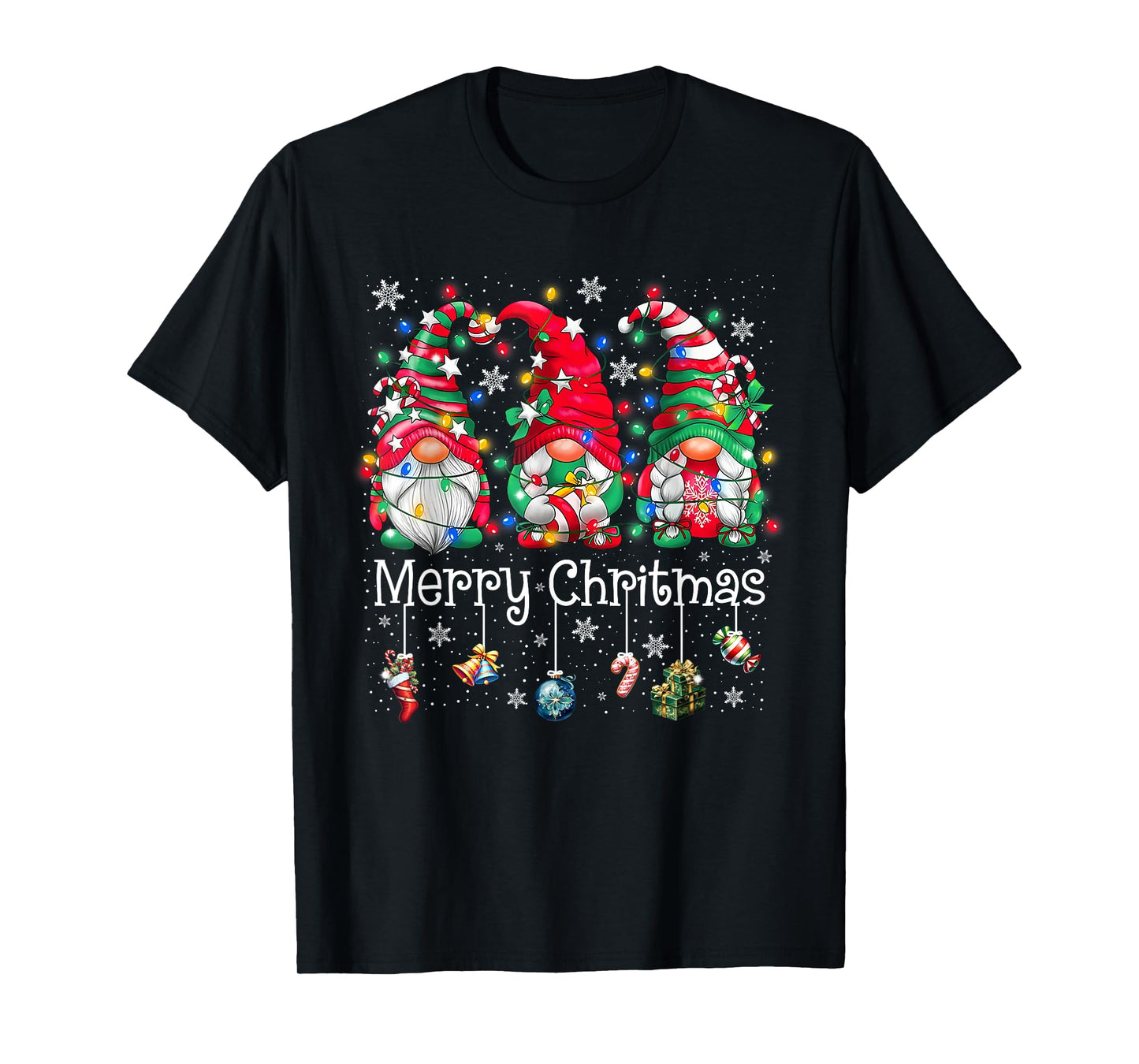 Cute Gnomes Merry Christmas Light Family Gnome Xmas Matching T-Shirt