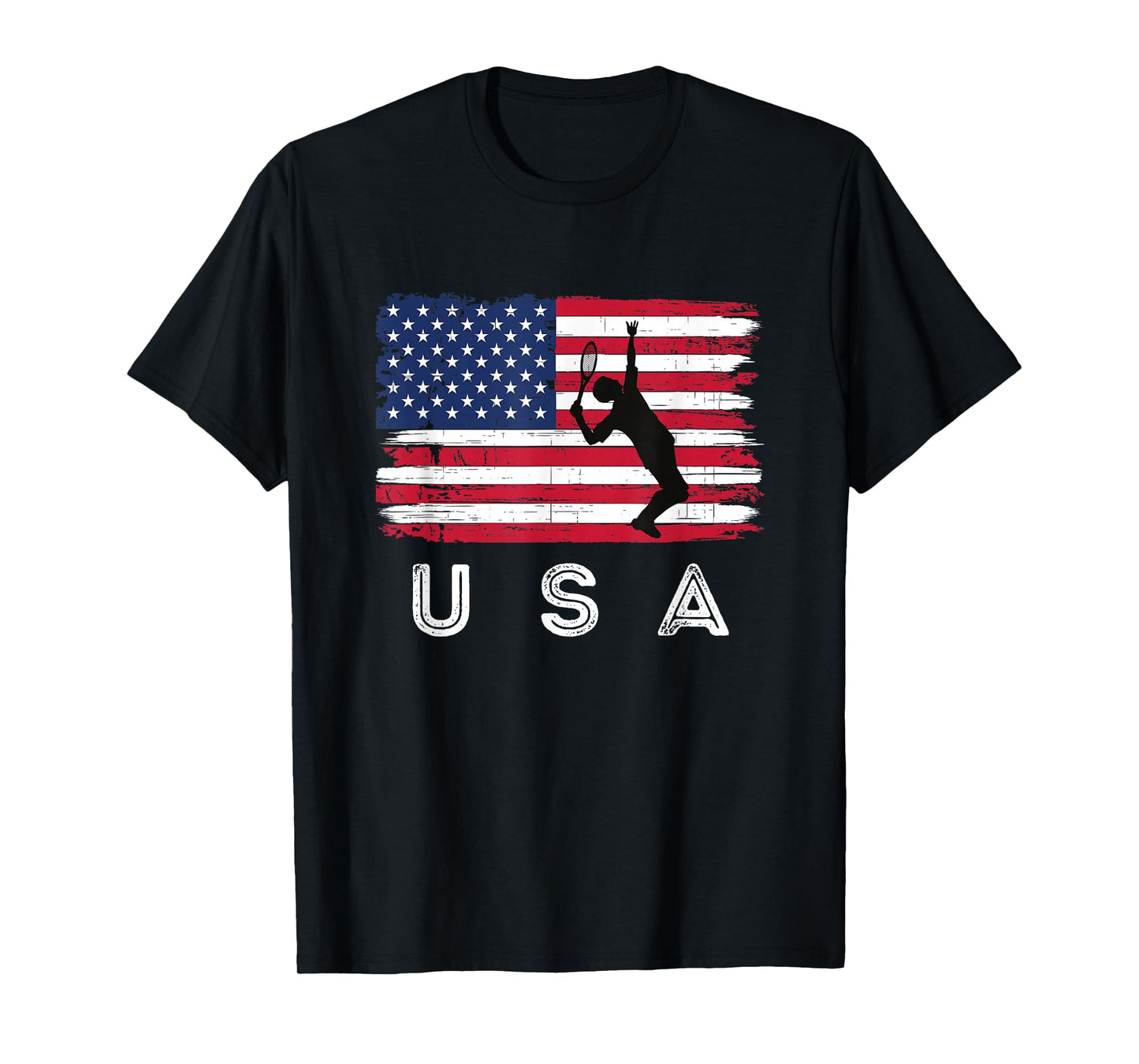 Tennis Patriotic Distressed American Flag USA Sports T-Shirt