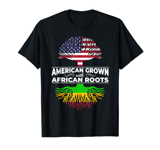 American Grown African Roots USA Flag Black History Month T-Shirt