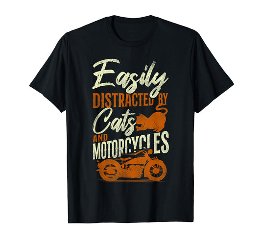 Classic Motorcycle Biker Cat Easily Distracted By Cats And T-Shirt