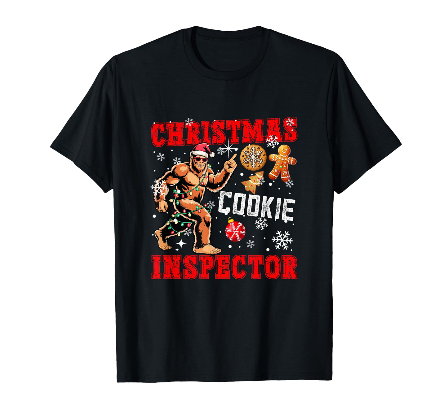 Christmas Cookie Inspector Xmas Santa Bigfoot Funny Baker T-Shirt