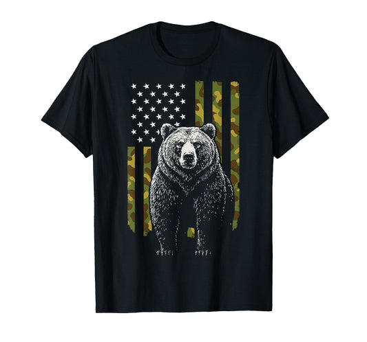 Bear US Flag Wildlife America 4th of July Hiking T-Shirt