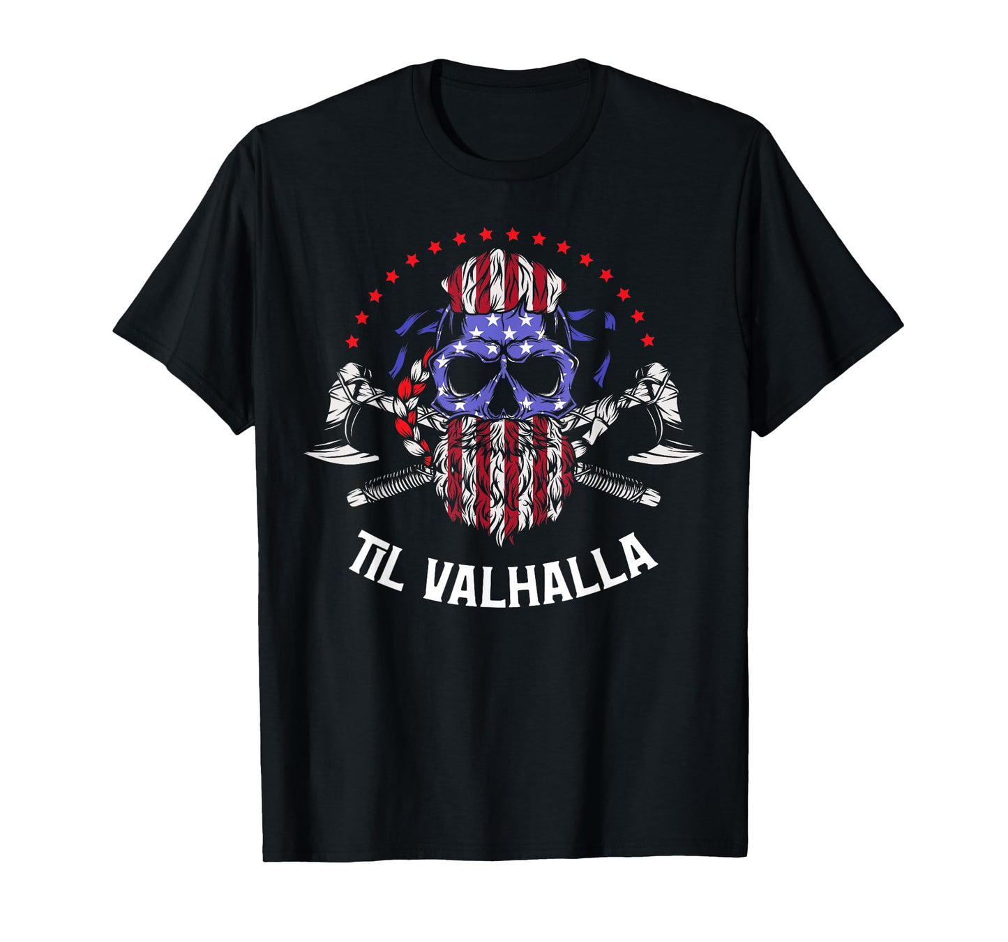 Til Valhalla American Viking, Odin Norse Man US Flag T-Shirt
