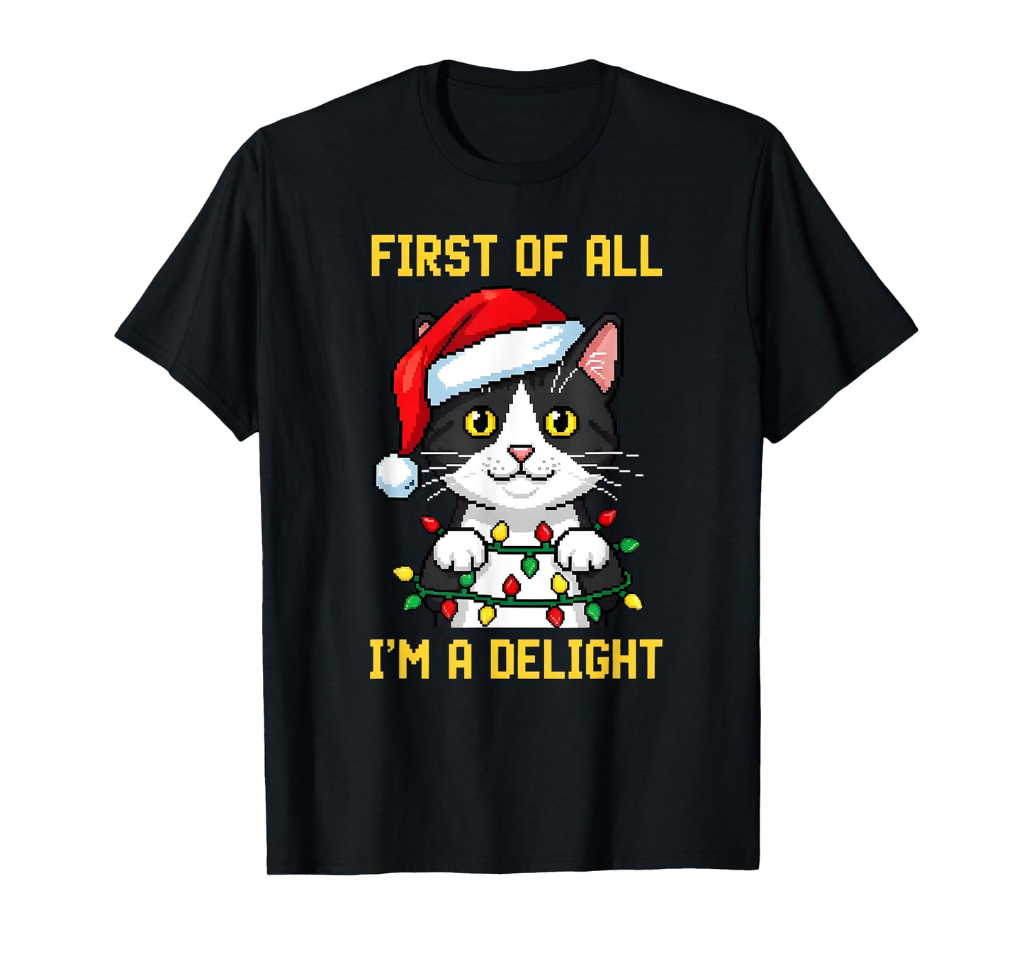 Funny Cat First of All I'm A Delight Retro Gaming Christmas T-Shirt