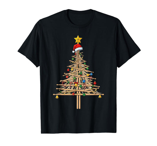 Drum Christmas Tree Drumming Funny Xmas Drumset Drummer T-Shirt