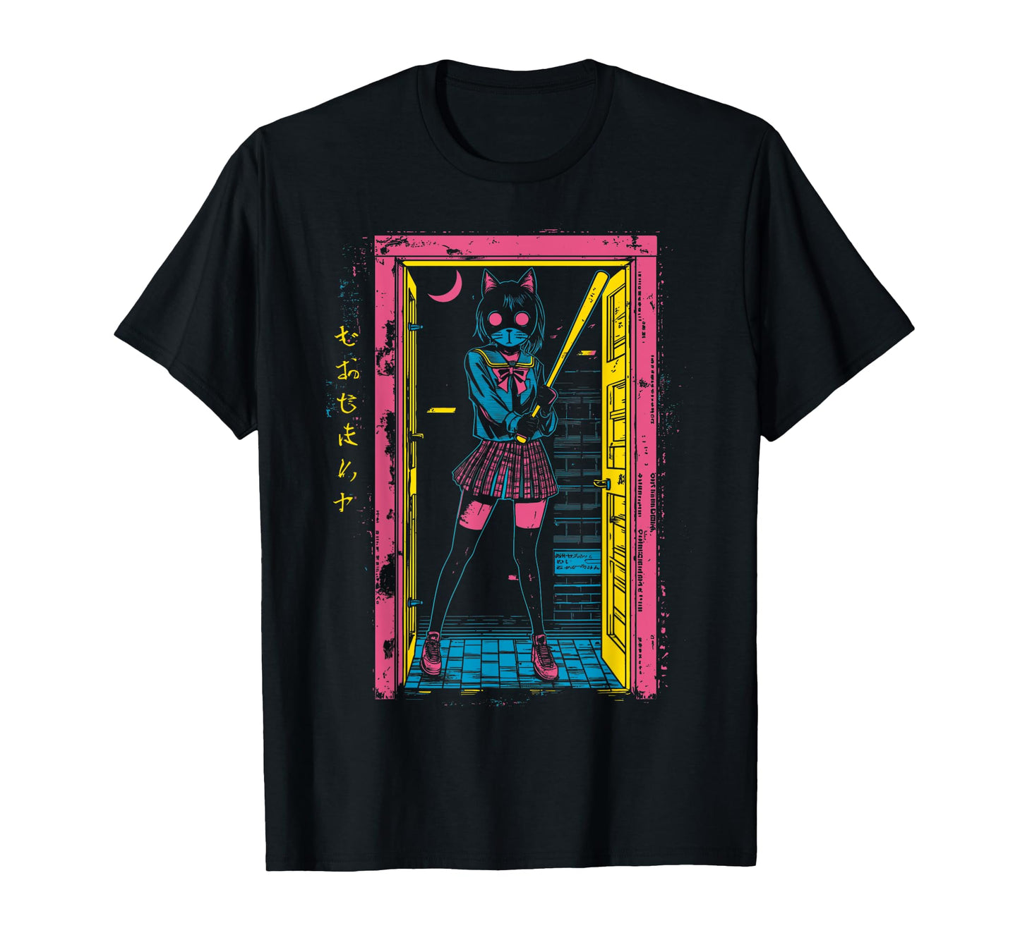 Creepy Girl Cat Grunge Slasher Pastel Goth Anime Horror T-Shirt