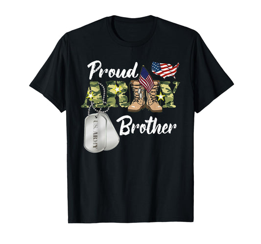 Proud Army Brother Military Brother with Dog Tag US Flag T-Shirt