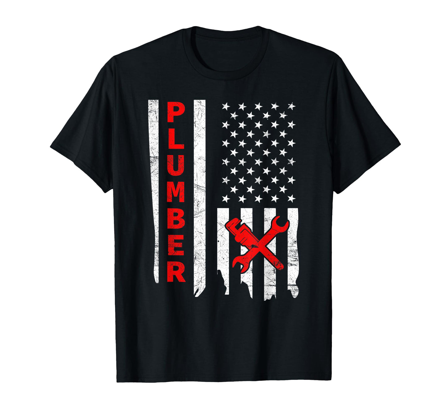 Plumber USA Flag Pipe Wrench Tradesman plumbing Pipefitter T-Shirt