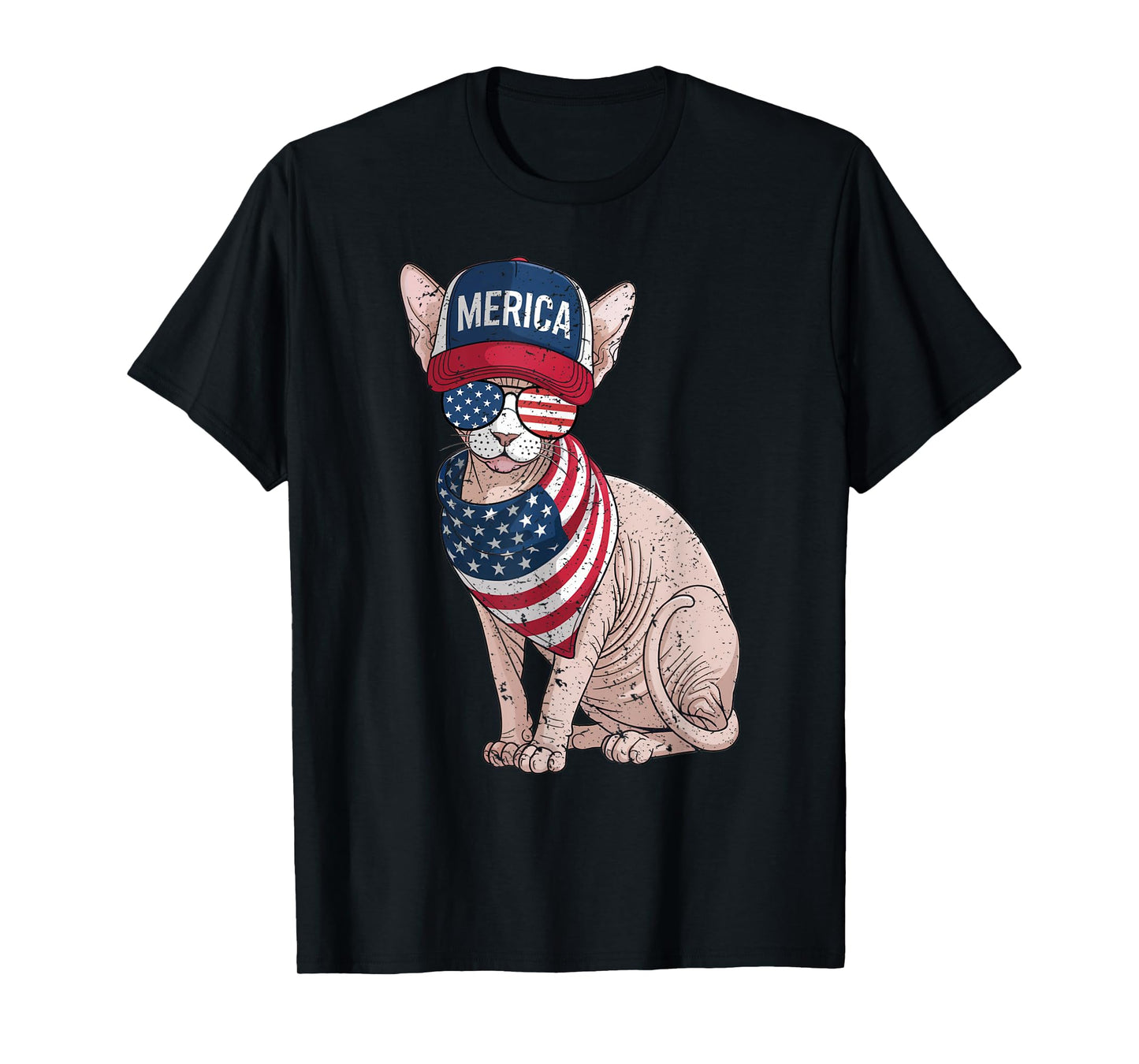 Sphynx Cat 4th of July US American Flag Cat Patriotic T-Shirt for Men Women Kids
