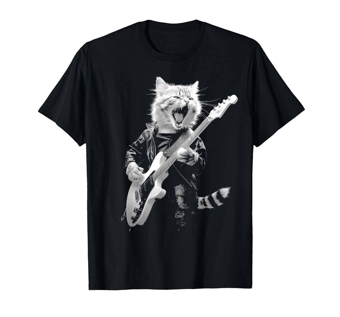 Rock Cat Playing Guitar Funny Guitar Cat Design Mens Womens T-Shirt