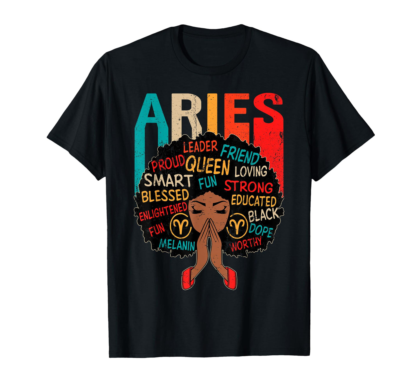 Aries Queen Retro Afro Black Women Zodiac Sign T-Shirt