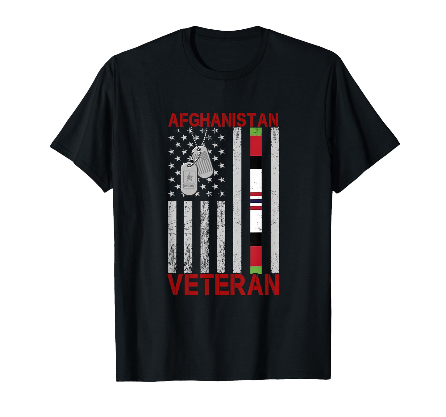 Afghanistan War Veteran Ribbon Distressed US Flag Military T-Shirt