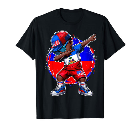 Half American Half Haitian Boy Kid Haiti Flag USA Flag T-Shirt