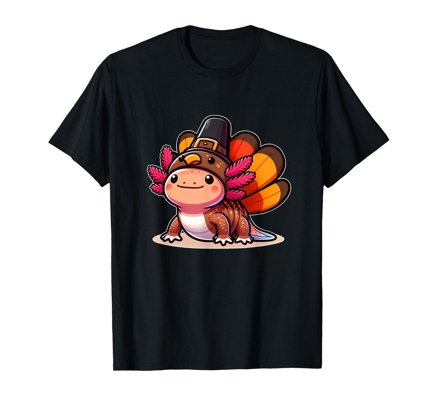 Funny Thanksgiving Shirts by Merch4life Pilgrim Axolotl in Turkey Disguise Unisex Kids T-Shirt Black Small Modern Cartoon Turtleneck Short Sleeve Thanksgiving Pet Costume