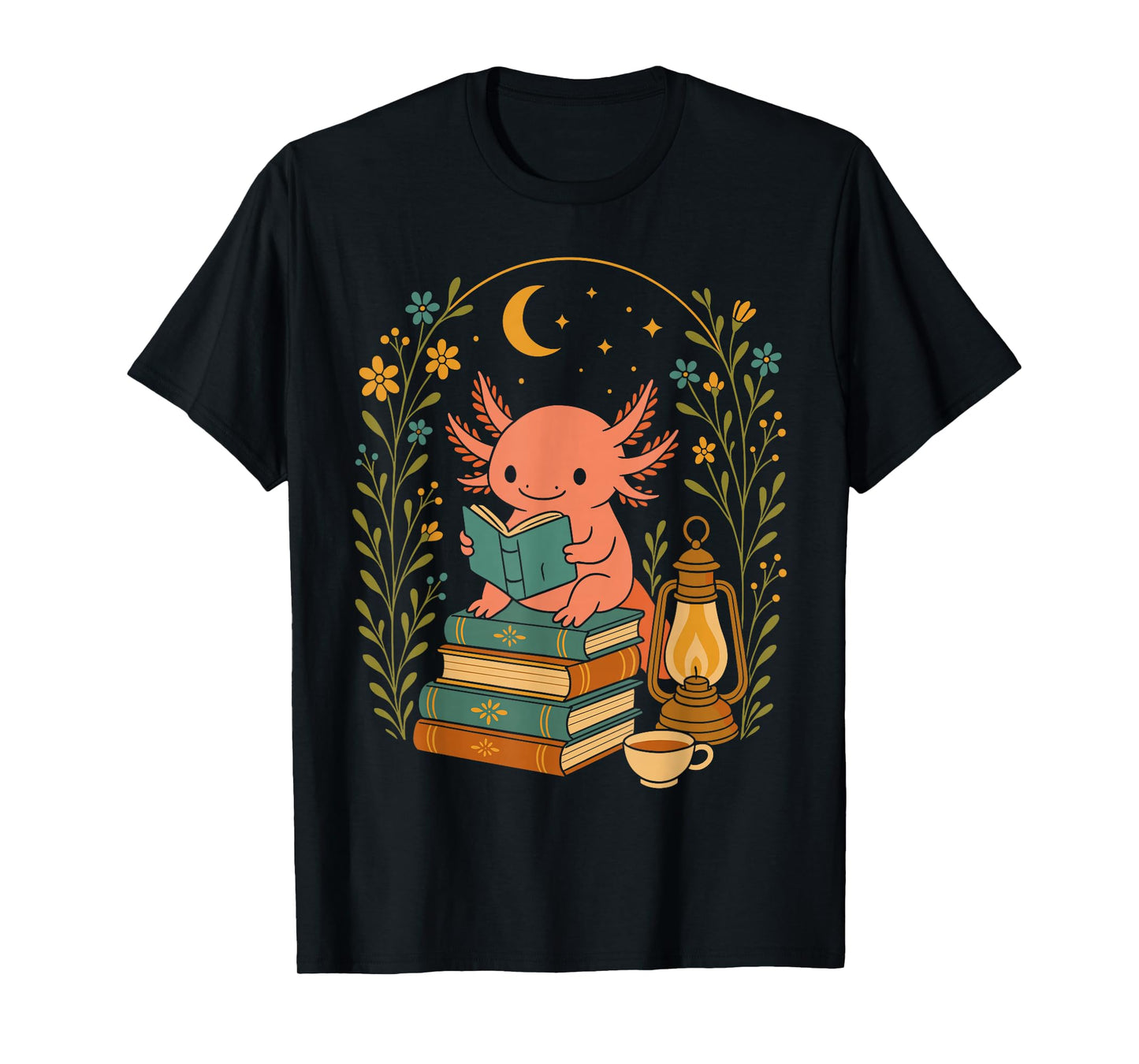 Cute Axolotl Reading Books Cozy Bookworm T-Shirt
