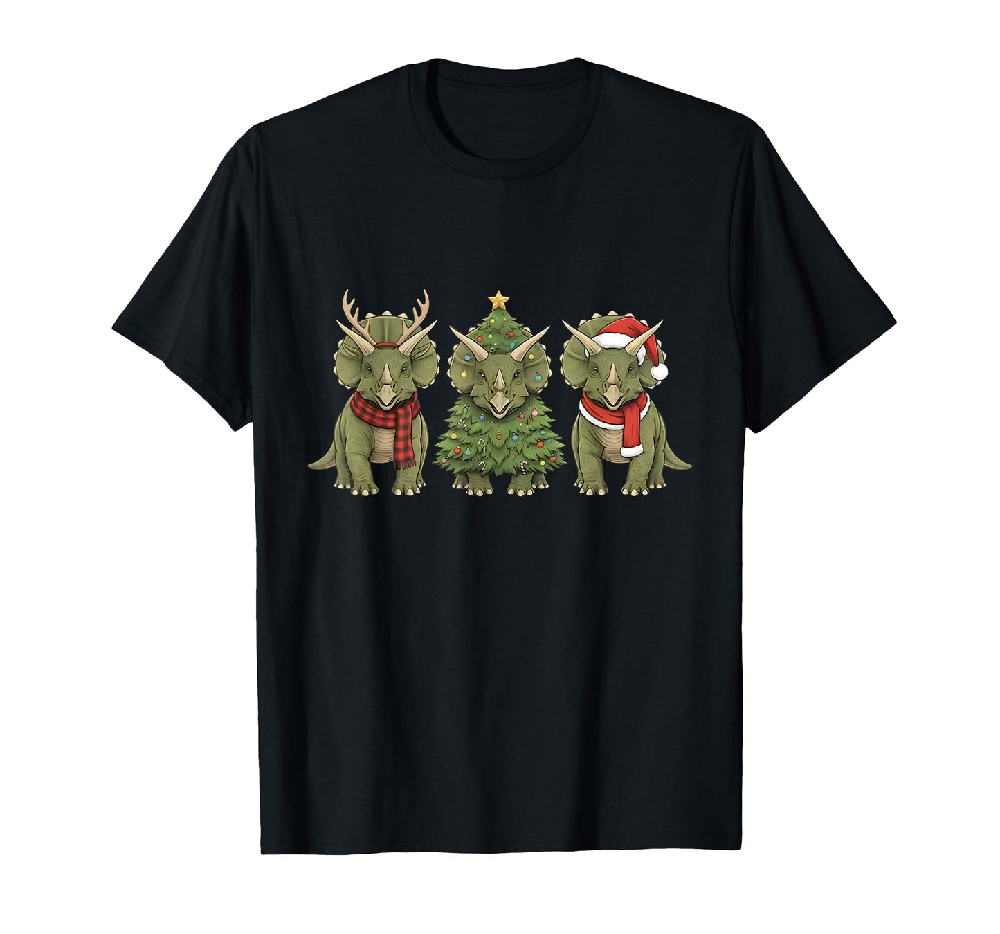 Santa Dinosaur Christmas Tree Triceratops Lover Xmas Pajama T-Shirt