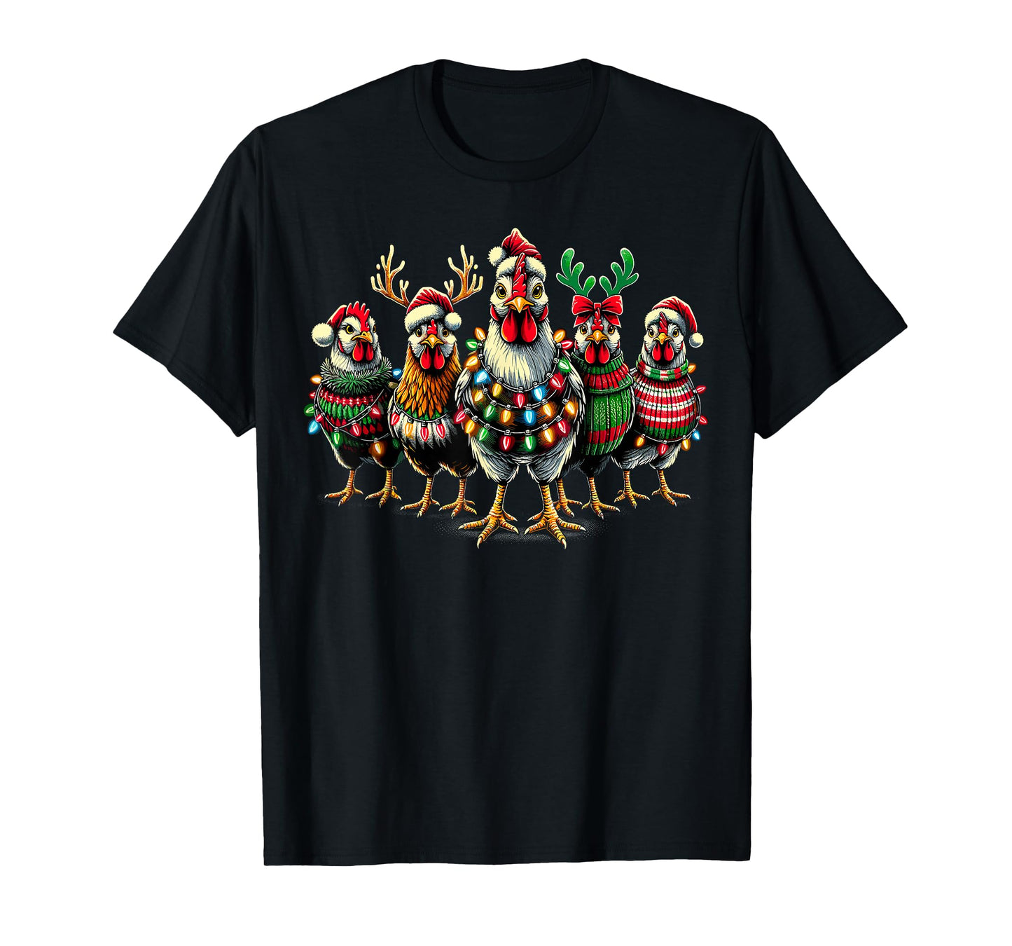 Christmas Chicken Lights Farm Xmas T-Shirt