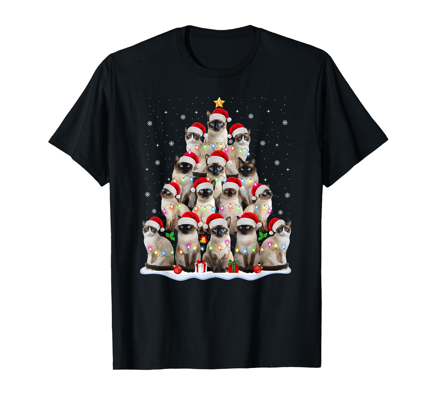 Siamese Cat Christmas Tree Lights Xmas Catmas Cat Lover T-Shirt
