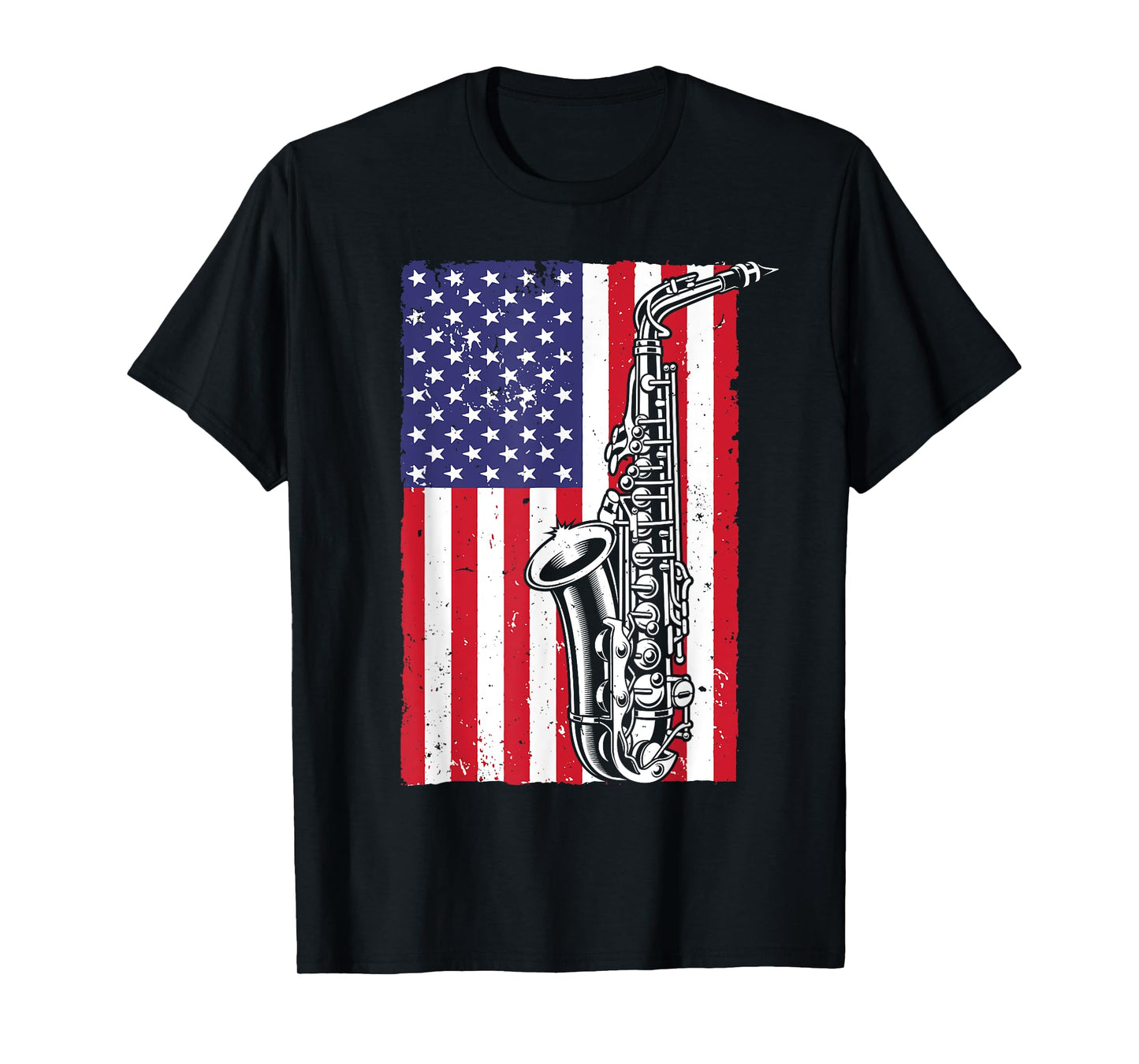 Cool Saxophone For Men Women American Flag Jazz Music Player T-Shirt