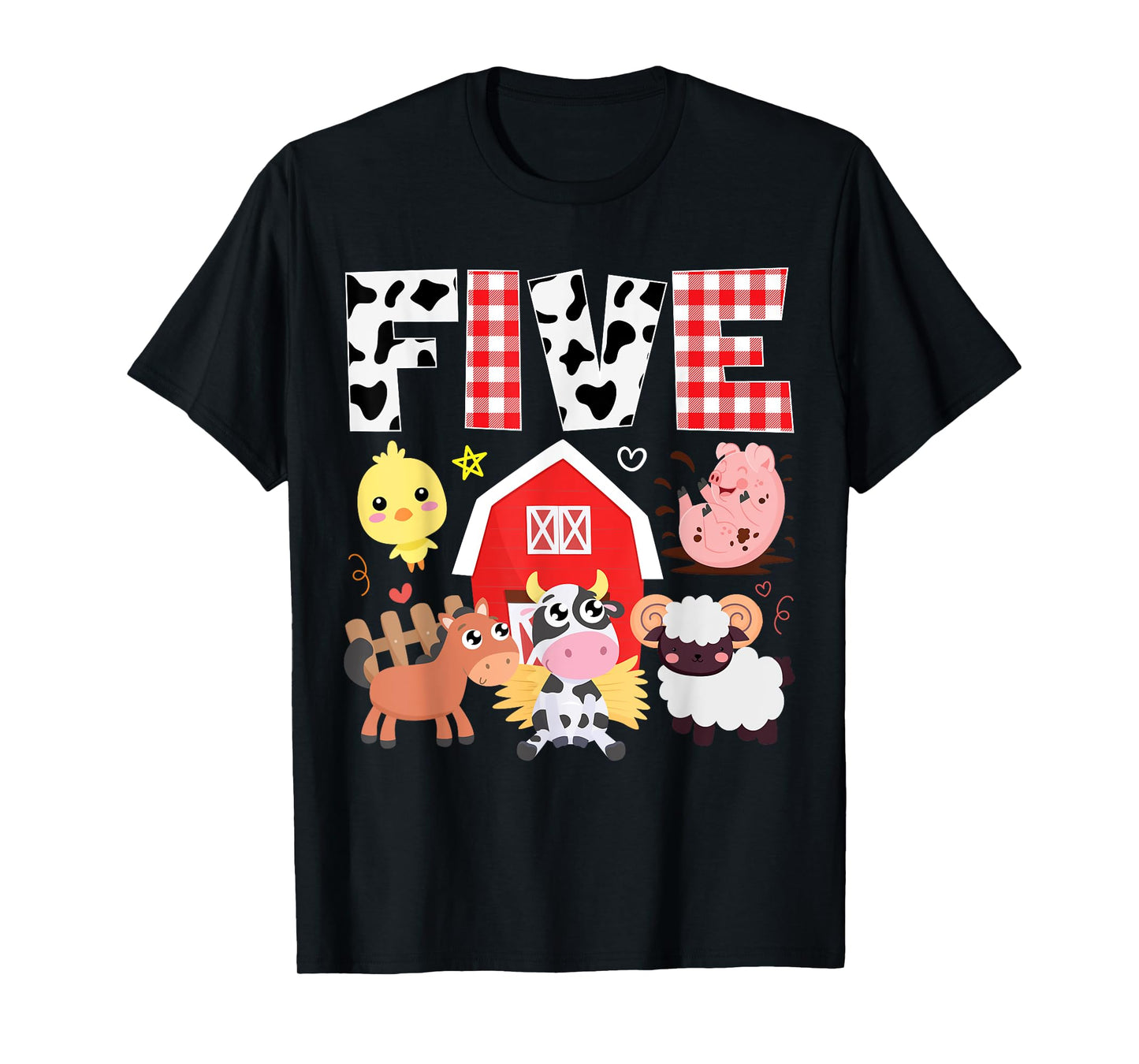 5th Birthday Five Year Old Farm Theme Animals Birthday Party T-Shirt