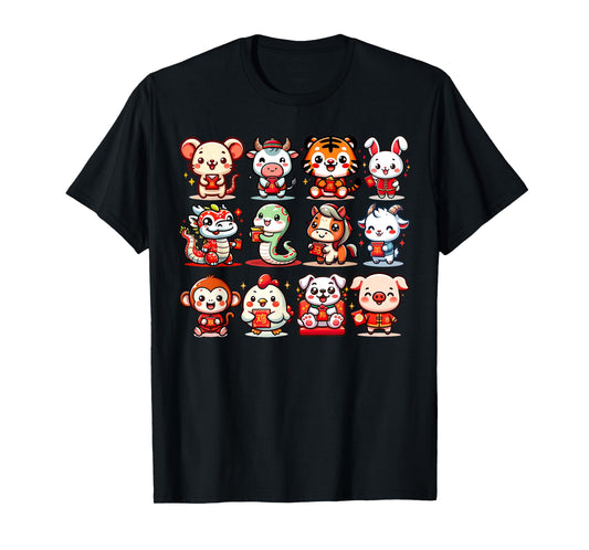 Cute Animal Twelve Zodiac Signs Celebrate Lunar New Year T-Shirt