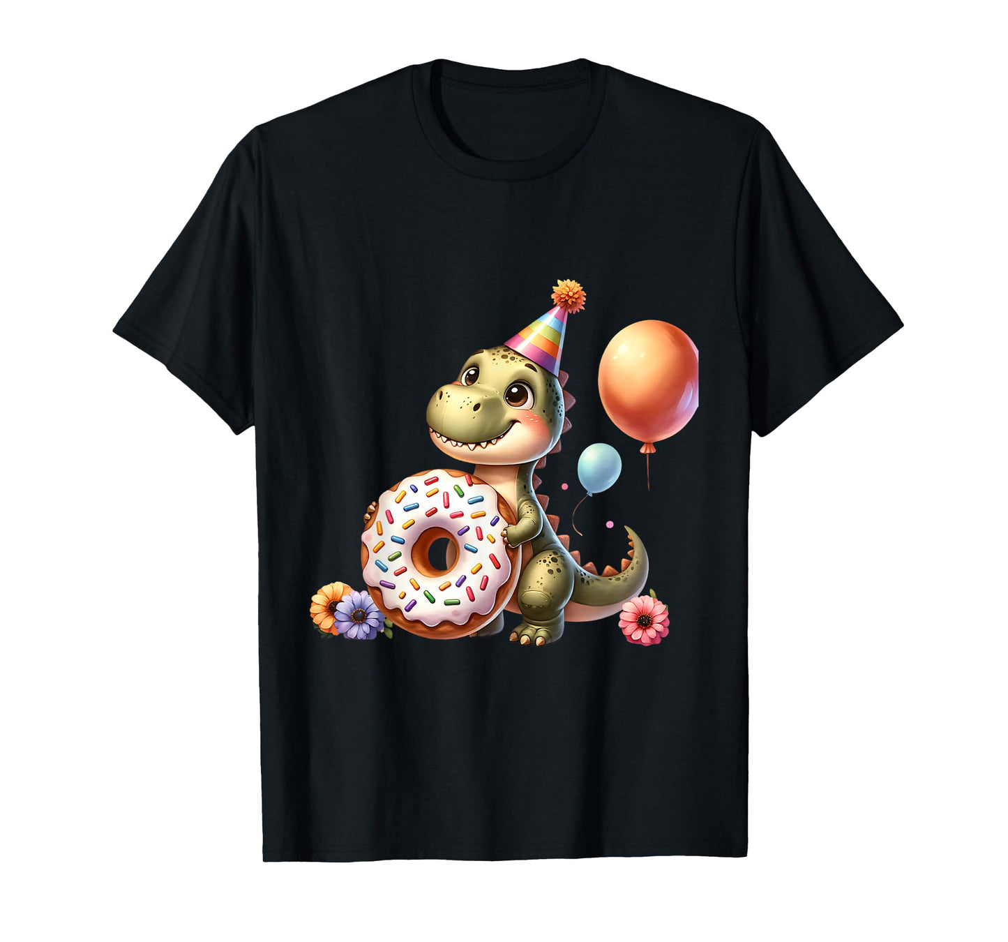 Cute Dinosaur with Donut Birthday Celebration T-Shirt