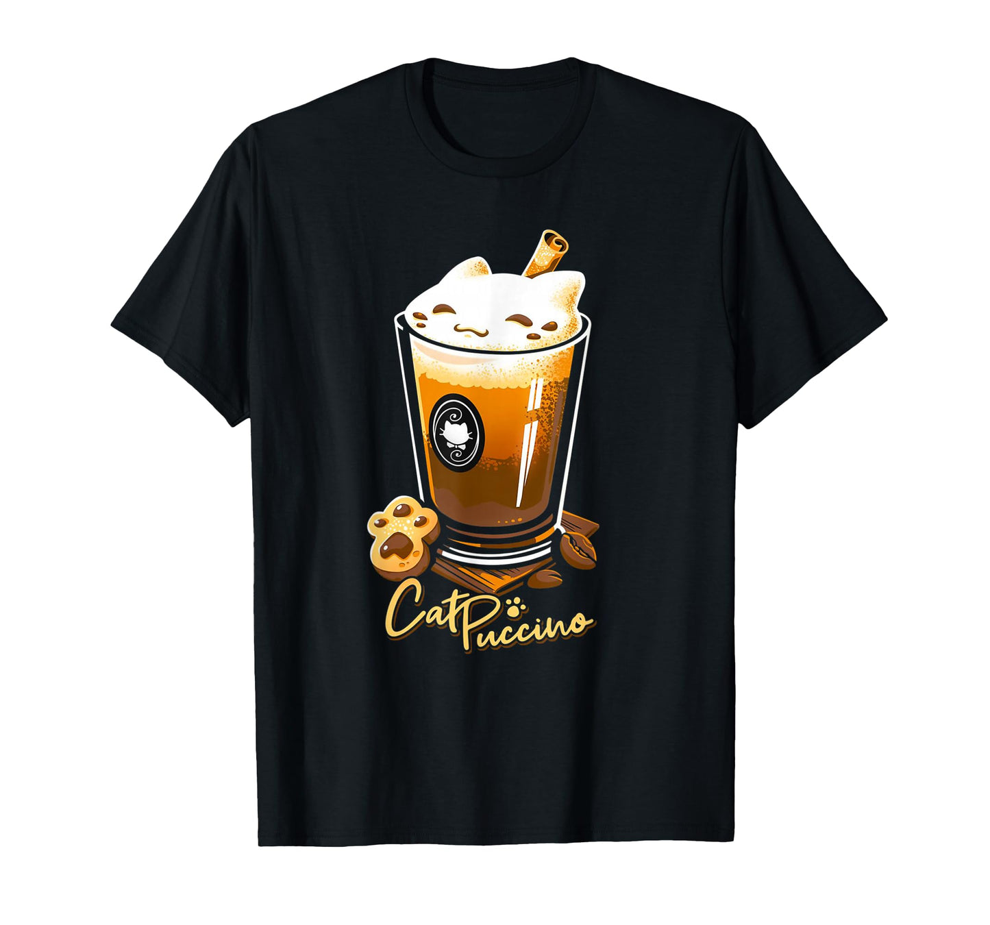 Retro Cat Boho Puccino Funny Coffee Cat Cute Cup T-Shirt