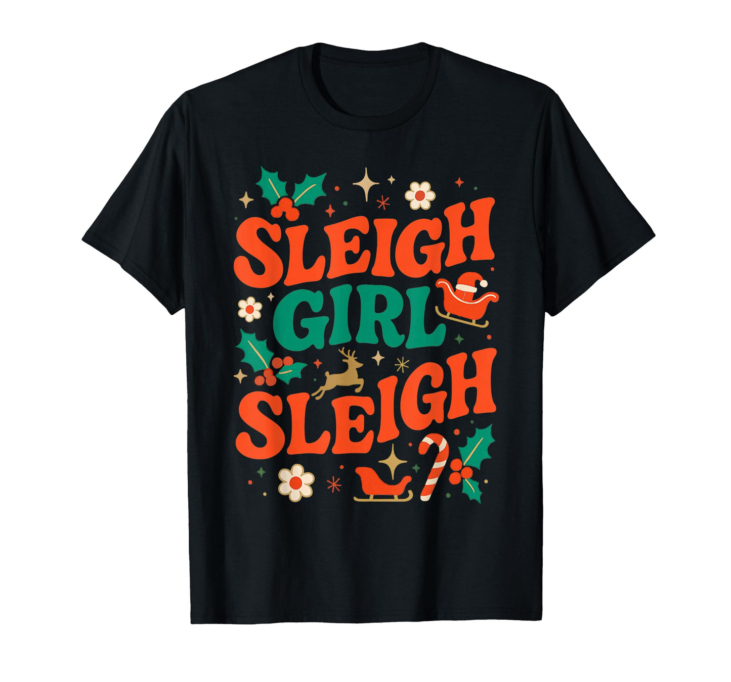 Funny Sleigh Girl Sleigh Vintage 70s Christmas Graphic T-Shirt