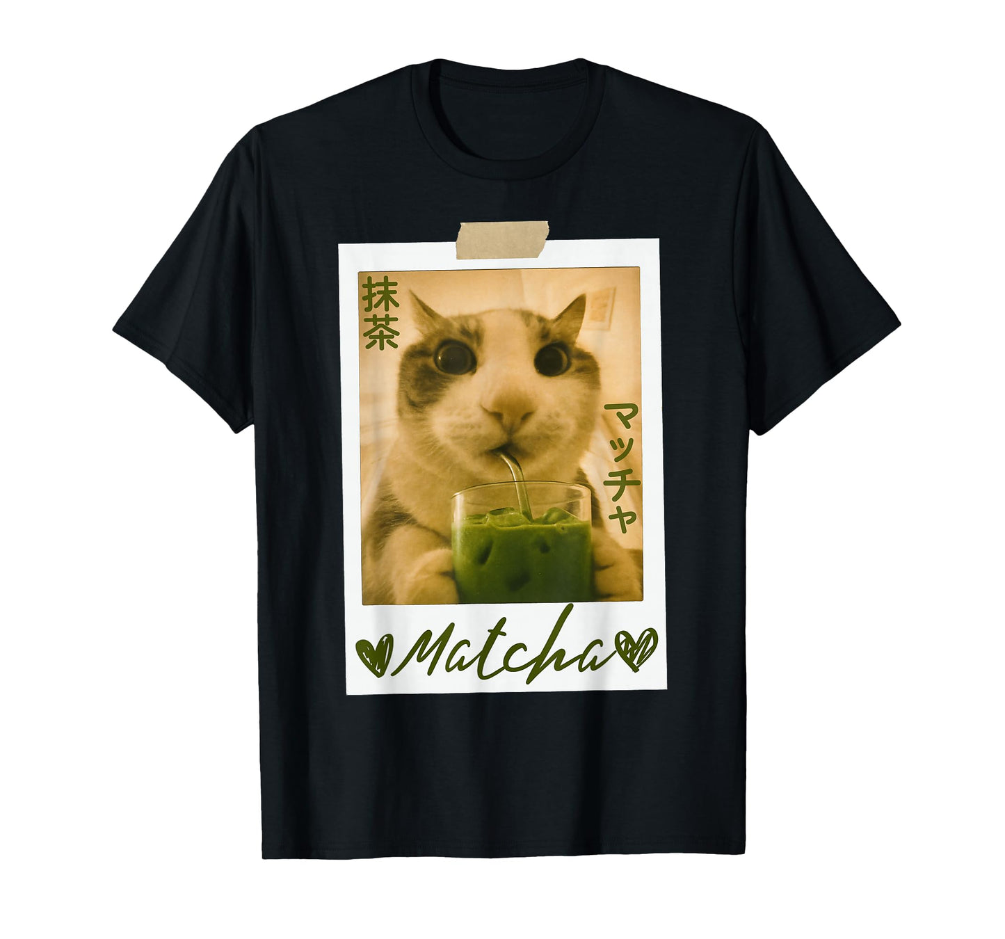 Funny Cat Drinking Matcha Cute Japanese Anime Cat Graphic T-Shirt