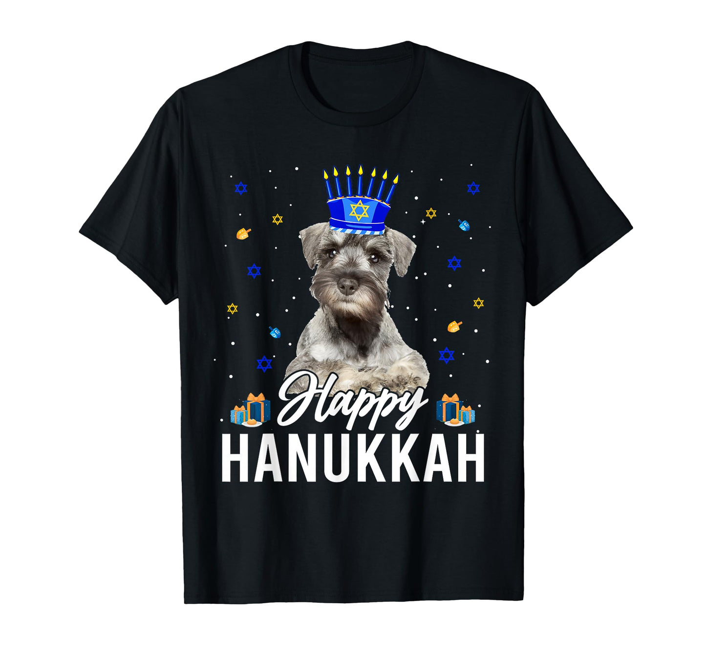 Happy Hanukkah Miniature Schnauzer Menorah Hat Jewish Xmas T-Shirt