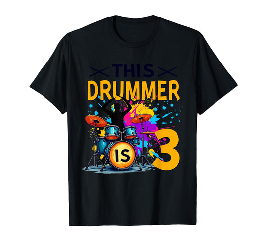 This Drummer is 3 Year Old Birthday Drumming Themed T-Shirt